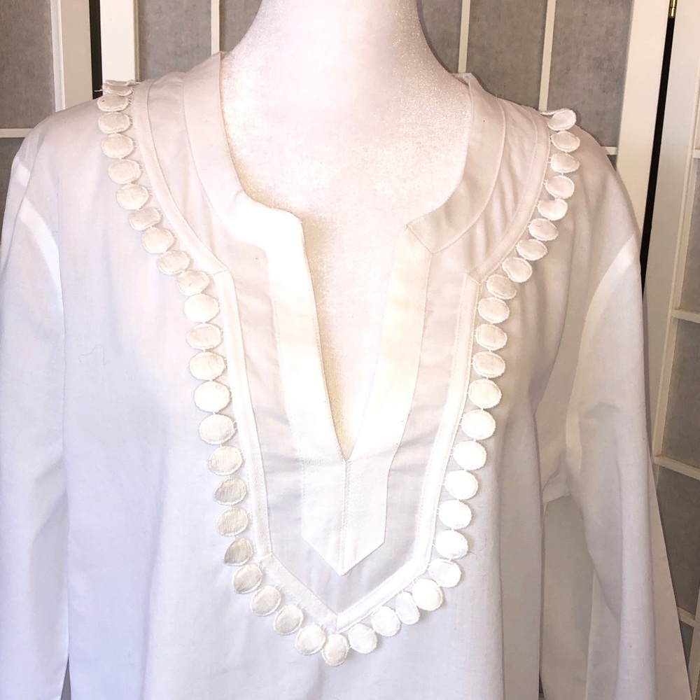 J. Crew White Cotton Pullover Tunic Top, In Excellent Almost New Condition, L